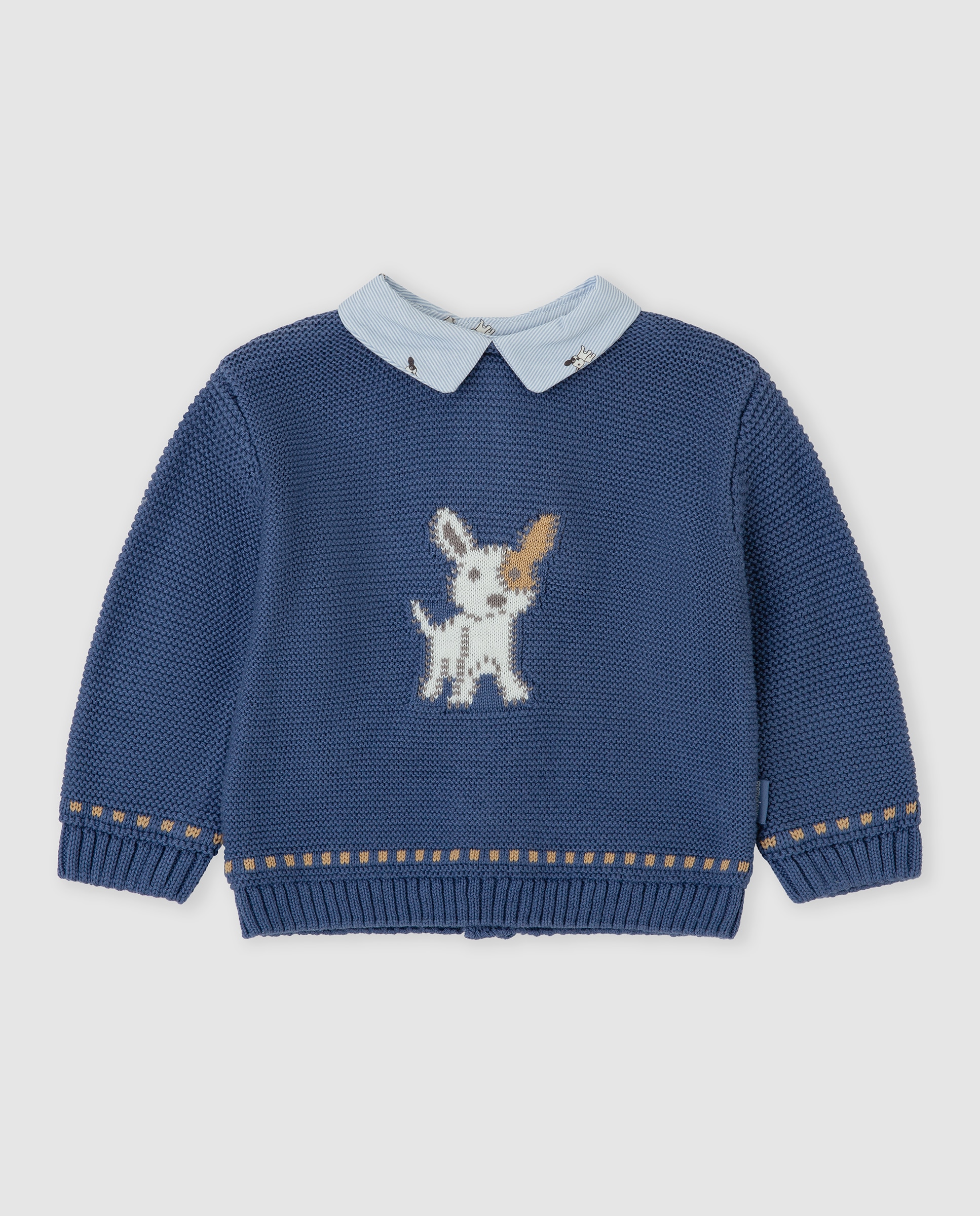 Jersey de bebé niño tricot con perro - Tutto Piccolo - Azul marino Azul marino-1