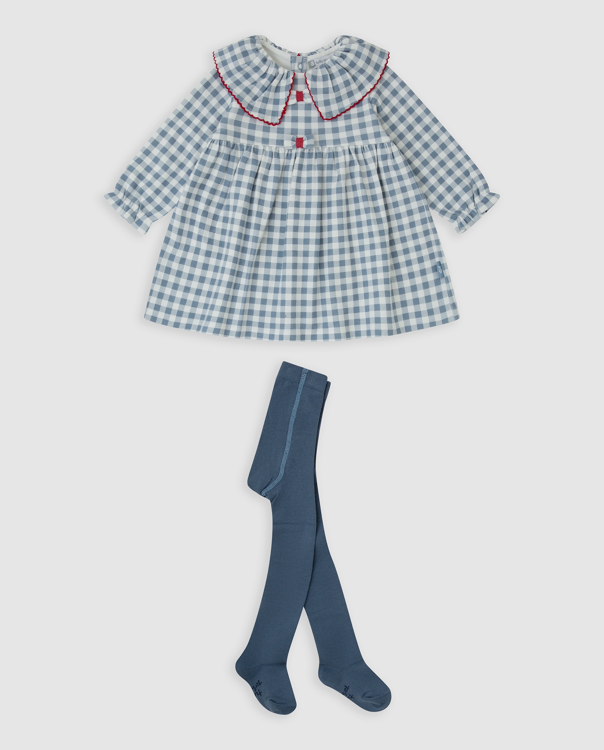 Imagen 0 de Vestido de bebé niña de algodón vichy con leotardos Azul índigo