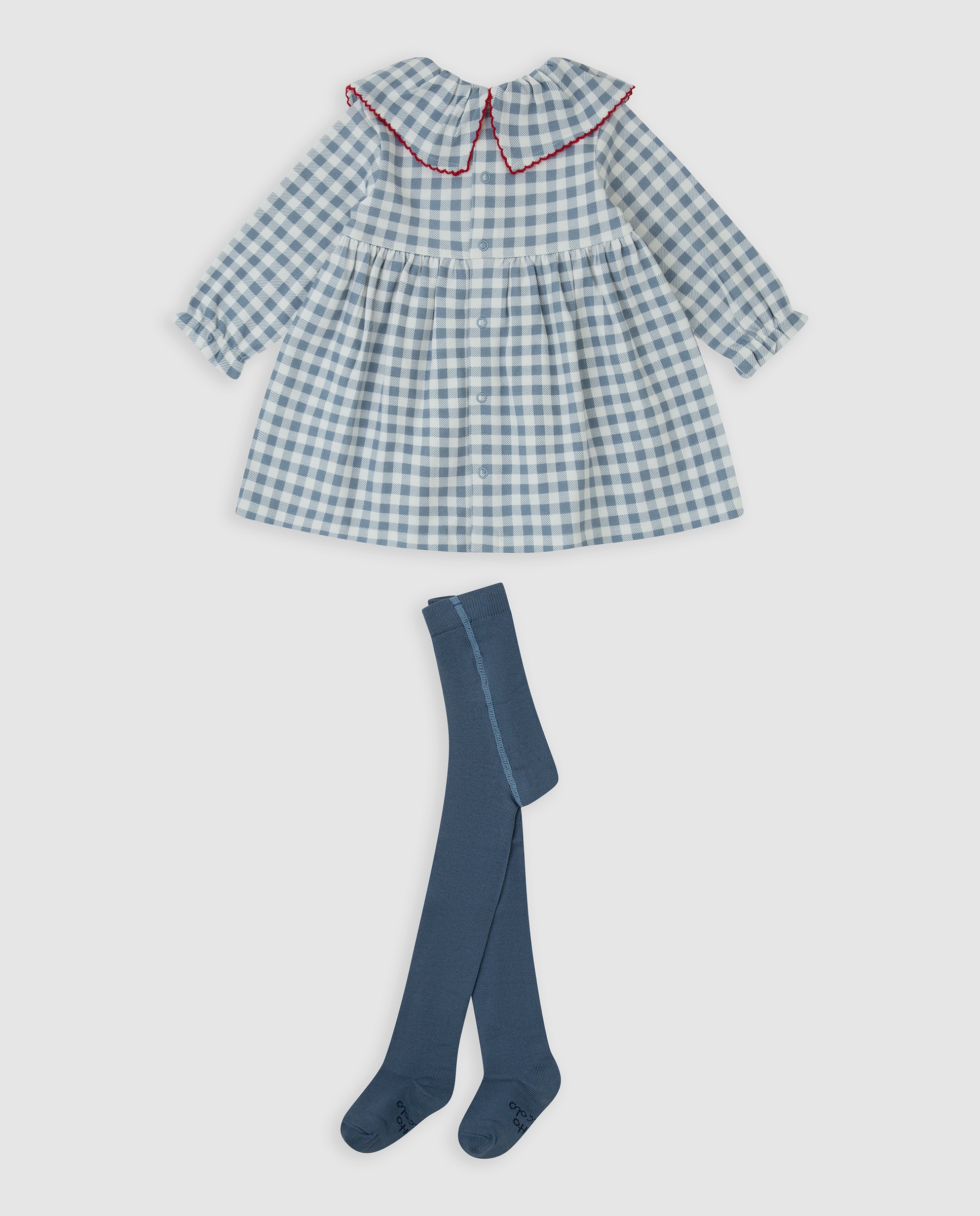 Vestido de bebé niña de algodón vichy con leotardos - Tutto Piccolo - Azul índigo Azul índigo-3
