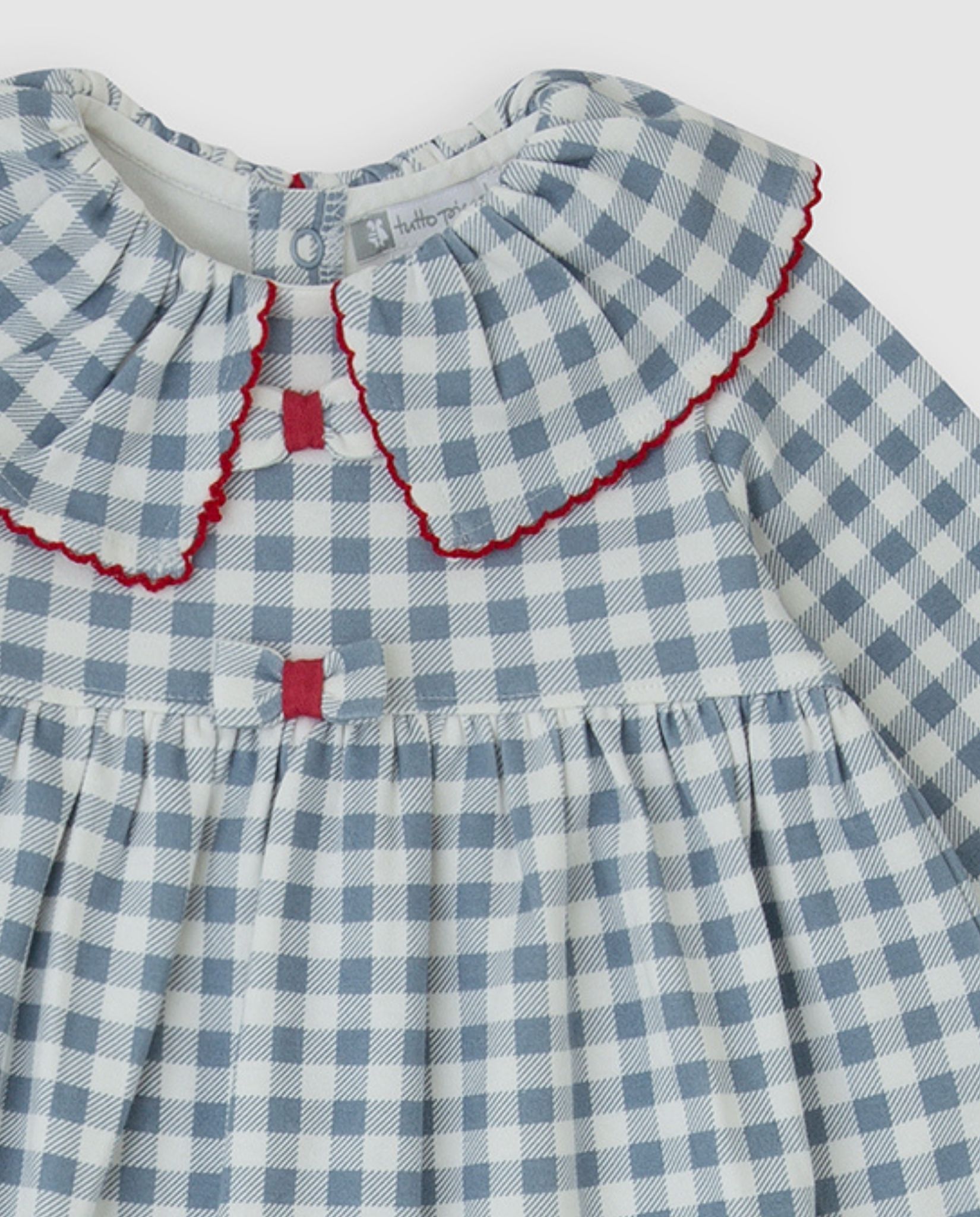 Vestido de bebé niña de algodón vichy con leotardos - Tutto Piccolo - Azul índigo Azul índigo-2
