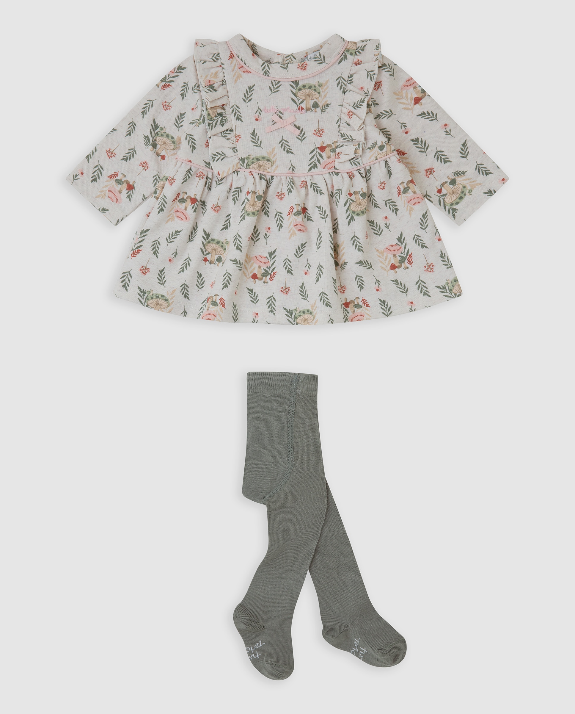 Imagen 0 de Vestido de bebé niña estampado con leotardos Crema