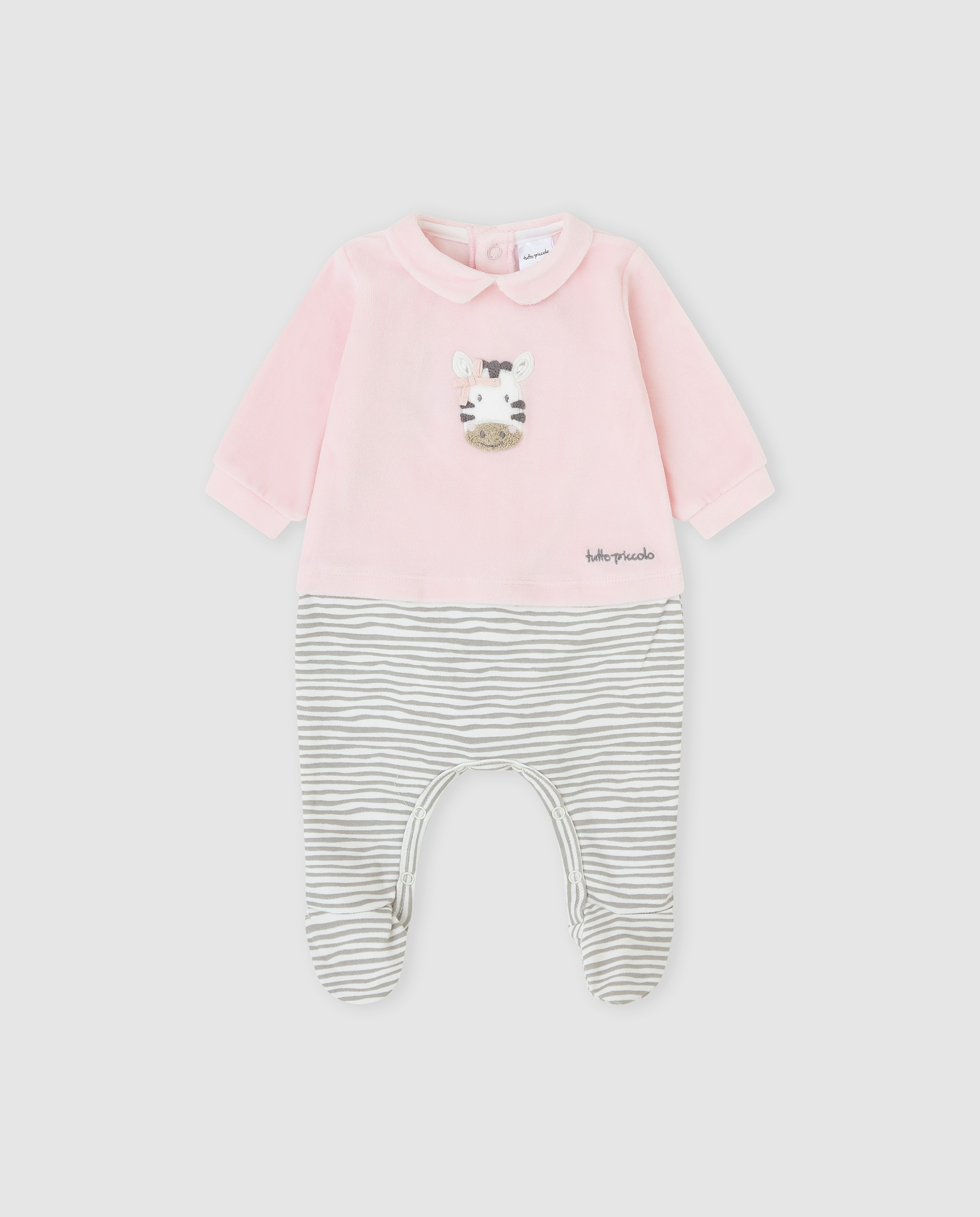 Pelele de bebé tundosado a rayas - Tutto Piccolo - Rosa Rosa-1