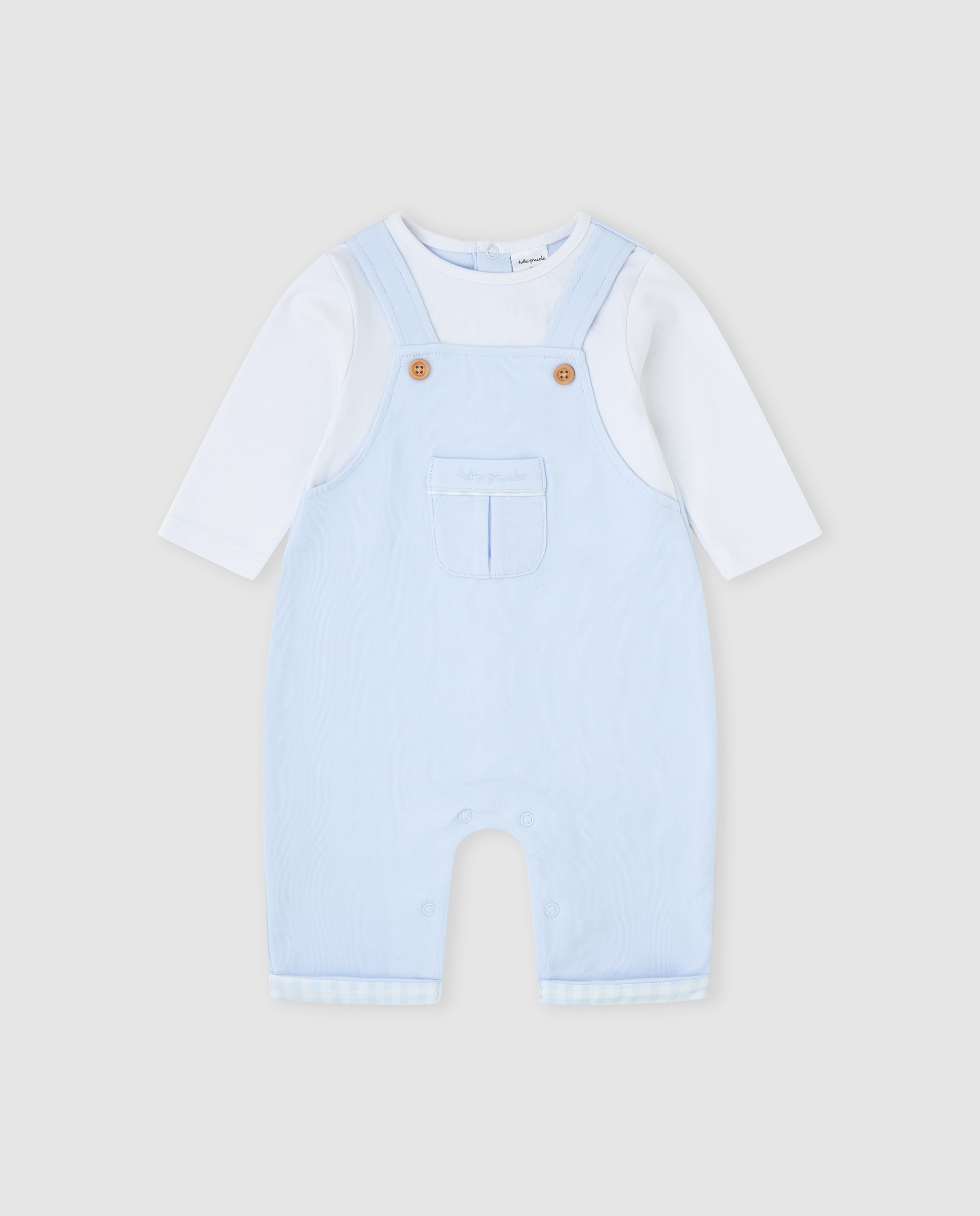Imagen 0 de Pelele de bebé niño de algodón con efecto peto Azul claro