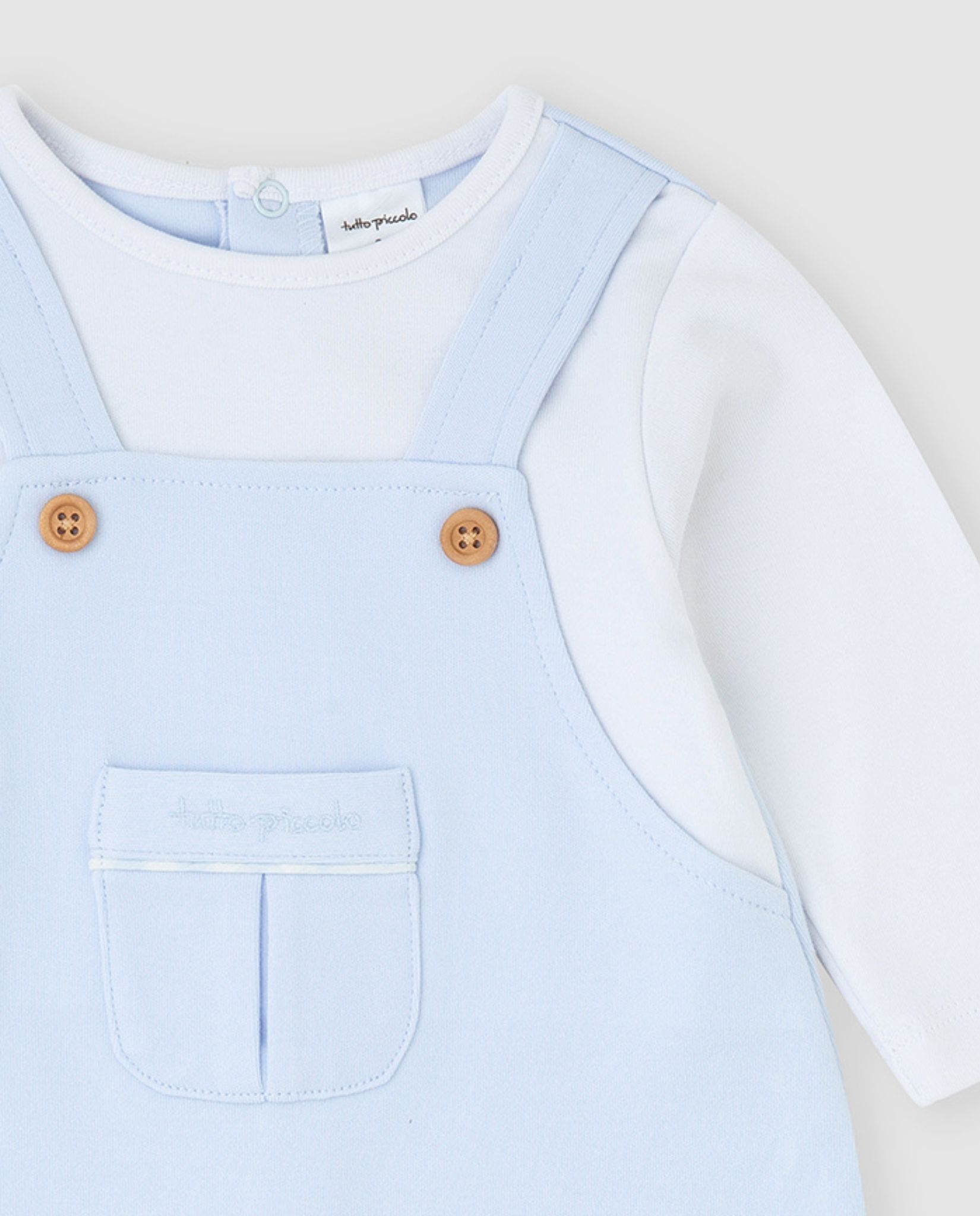 Pelele de bebé niño de algodón con efecto peto - Tutto Piccolo - Azul claro Azul claro-2
