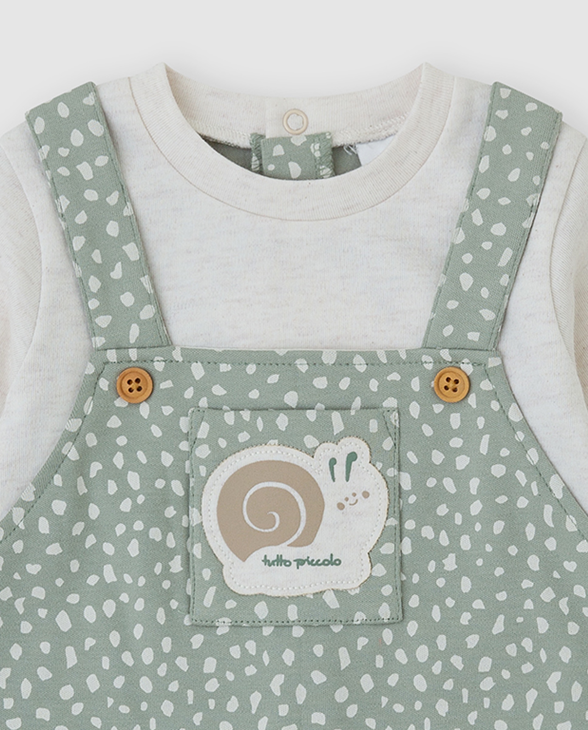 Pelele de bebé niño con caracol bordado y bolsillo - Tutto Piccolo - Verde claro Verde claro-2