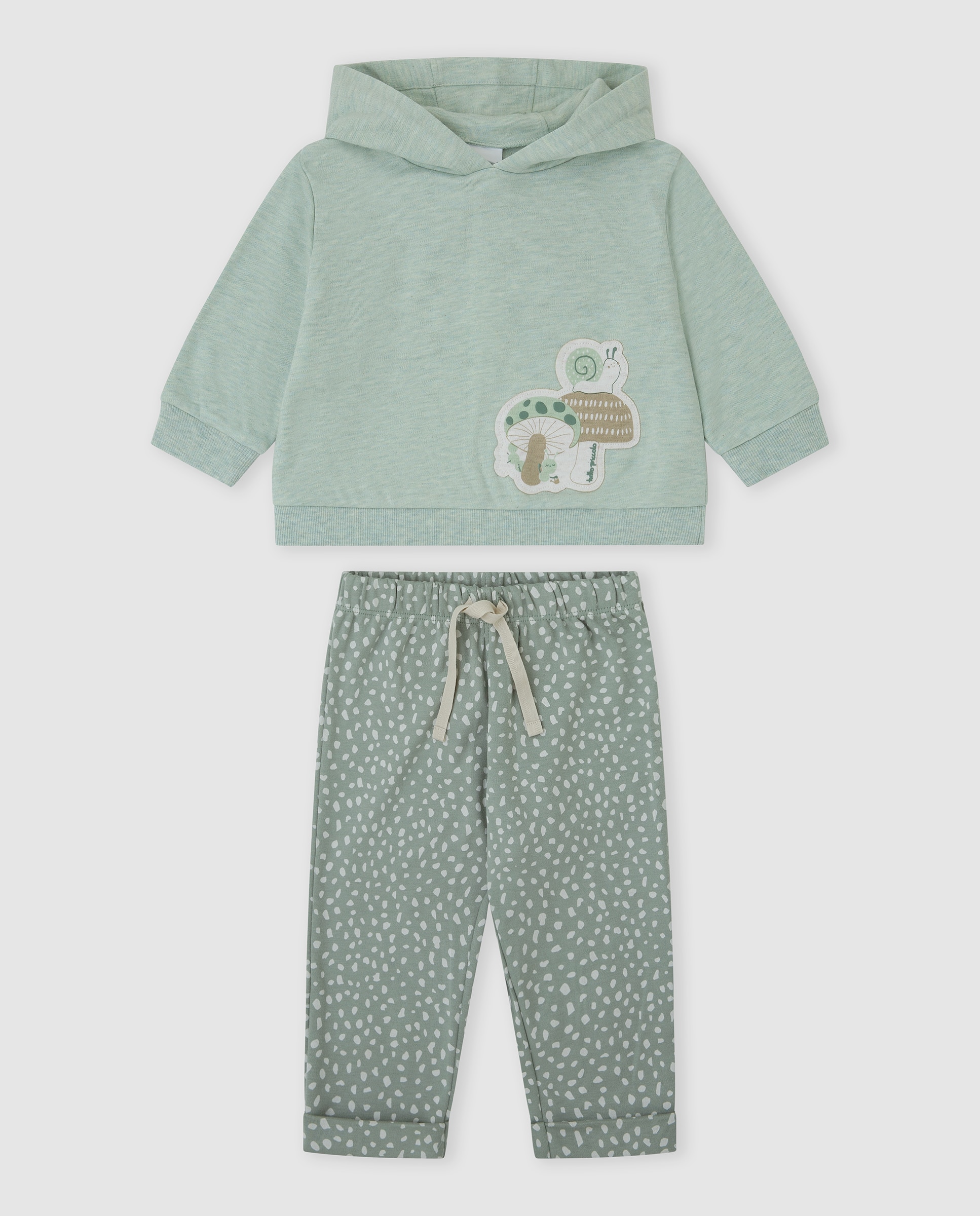 Imagen 0 de Conjunto de niño con capucha y champiñón bordado Verde Agua