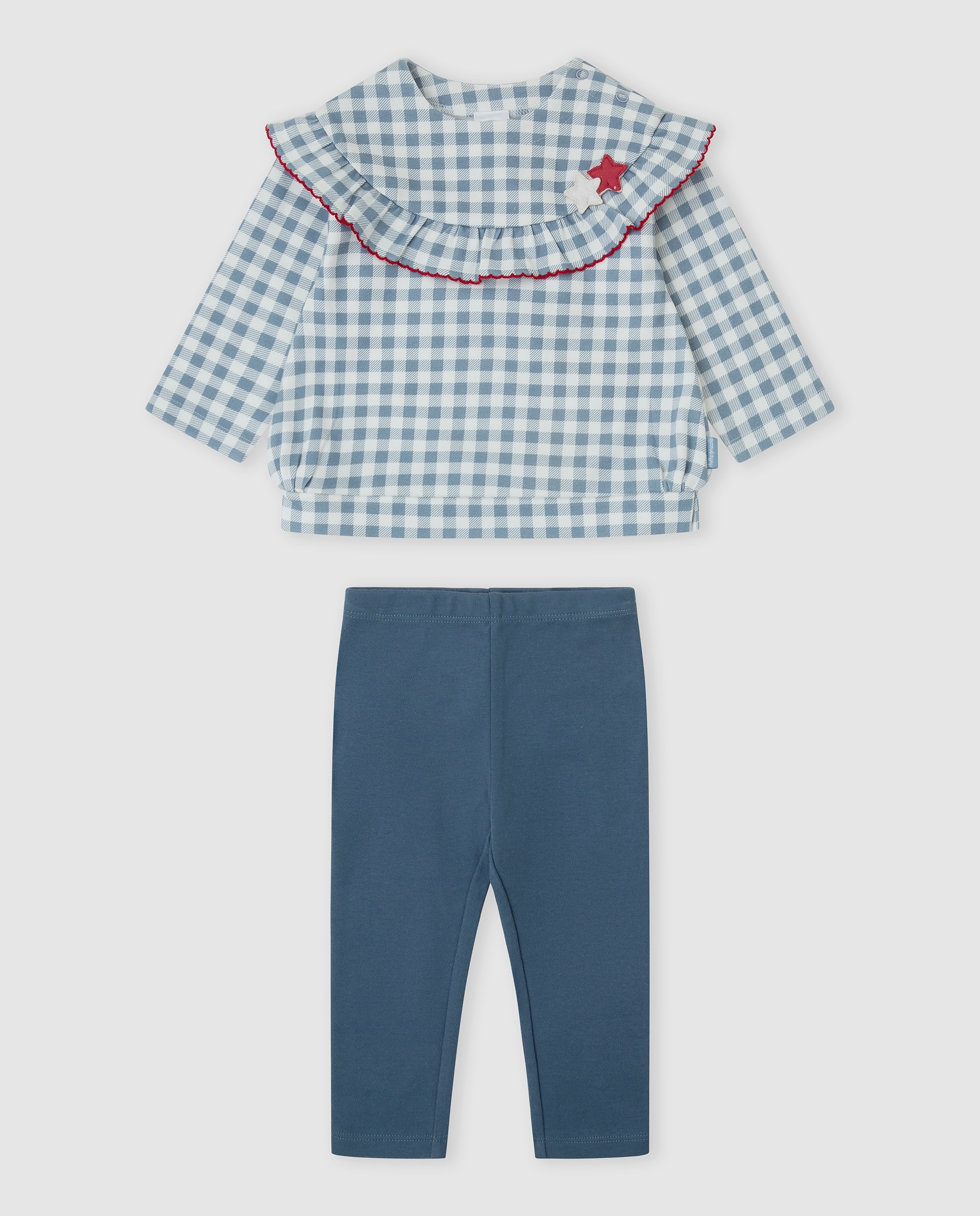 Imagen 0 de Conjunto de niña de algodón vichy con volante Azul índigo