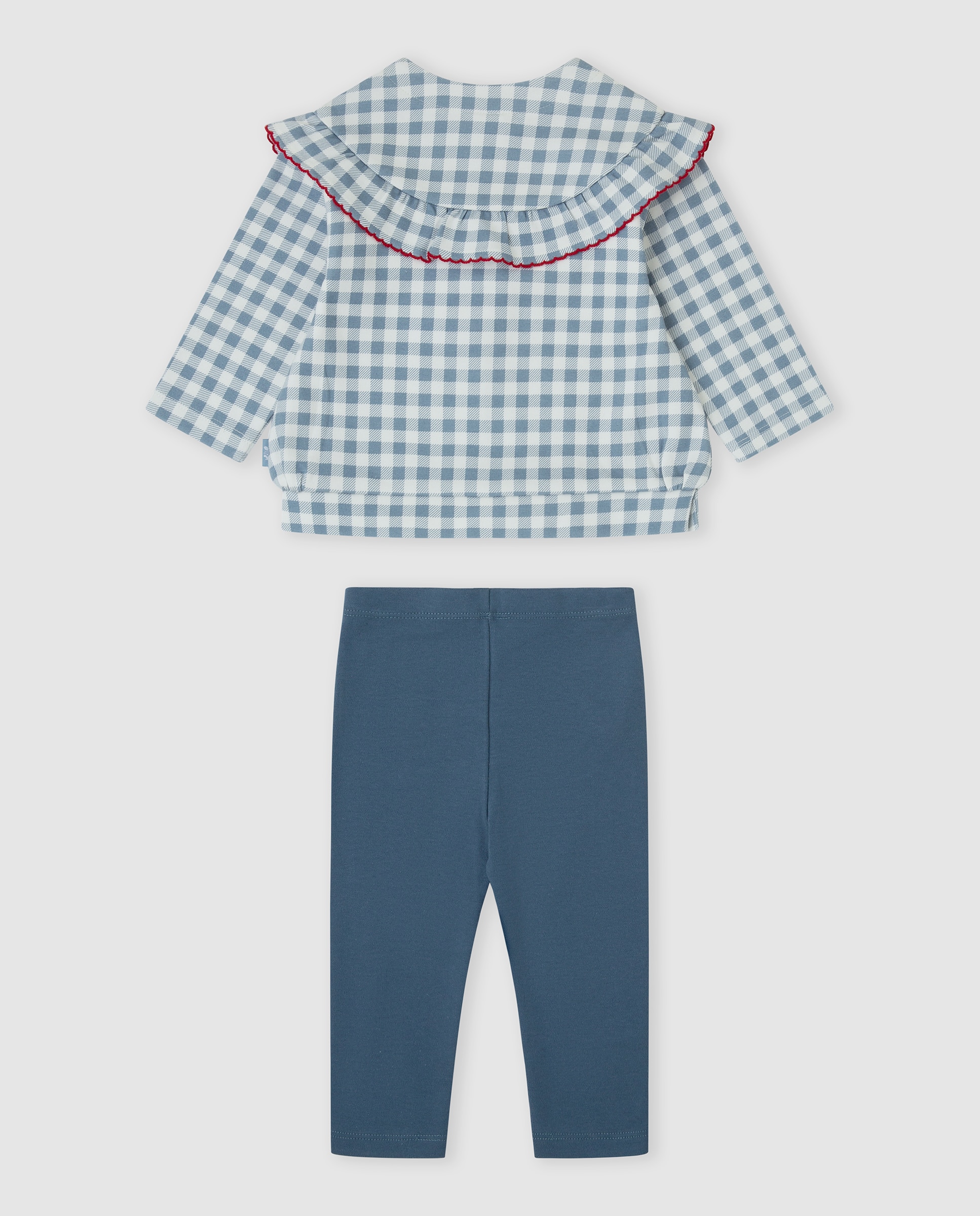 Conjunto de niña de algodón vichy con volante - Tutto Piccolo - Azul índigo Azul índigo-3