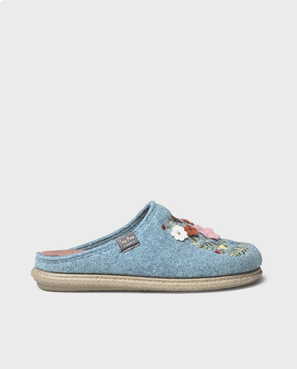 Zapatillas de casa abiertas de mujer con bordado - Toni Pons - Azul claro Azul claro-1