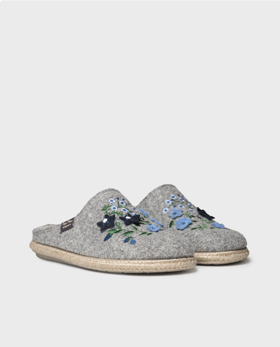 Zapatillas de casa abiertas de mujer con bordado - Toni Pons - Gris plomo Gris plomo-4