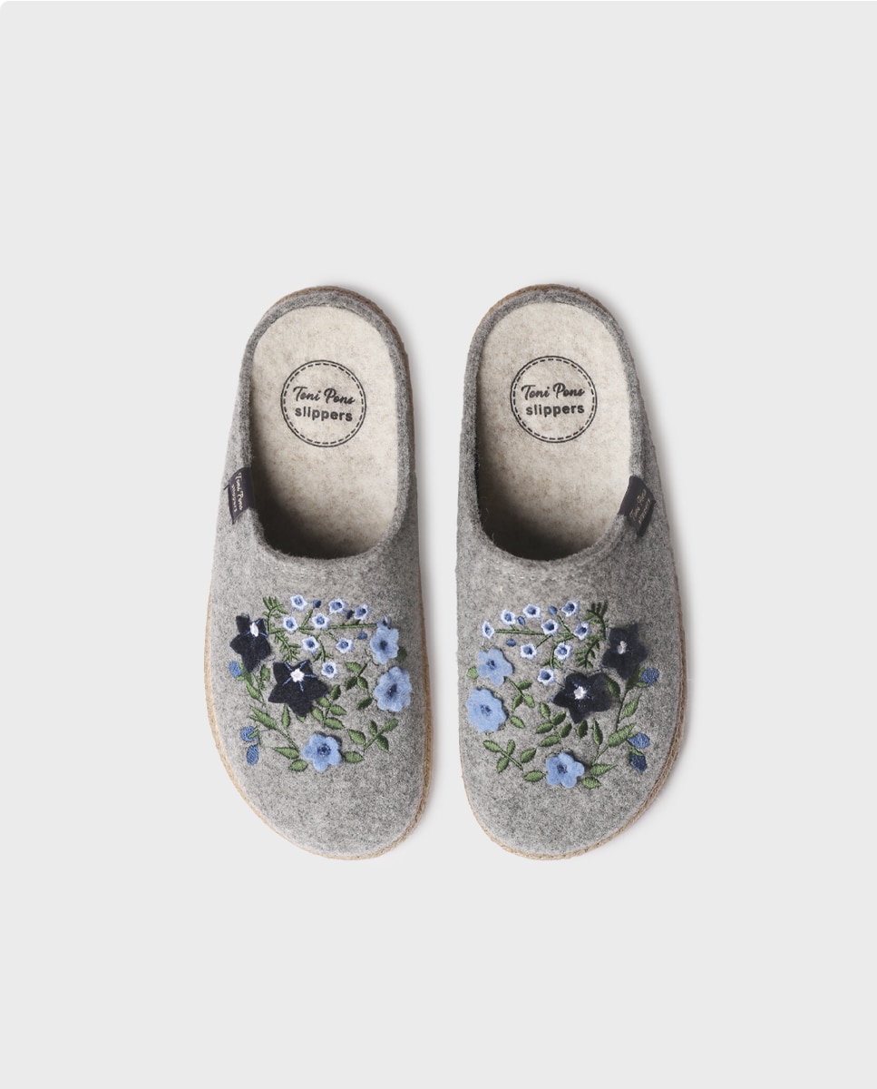 Zapatillas de casa abiertas de mujer con bordado - Toni Pons - Gris plomo Gris plomo-3