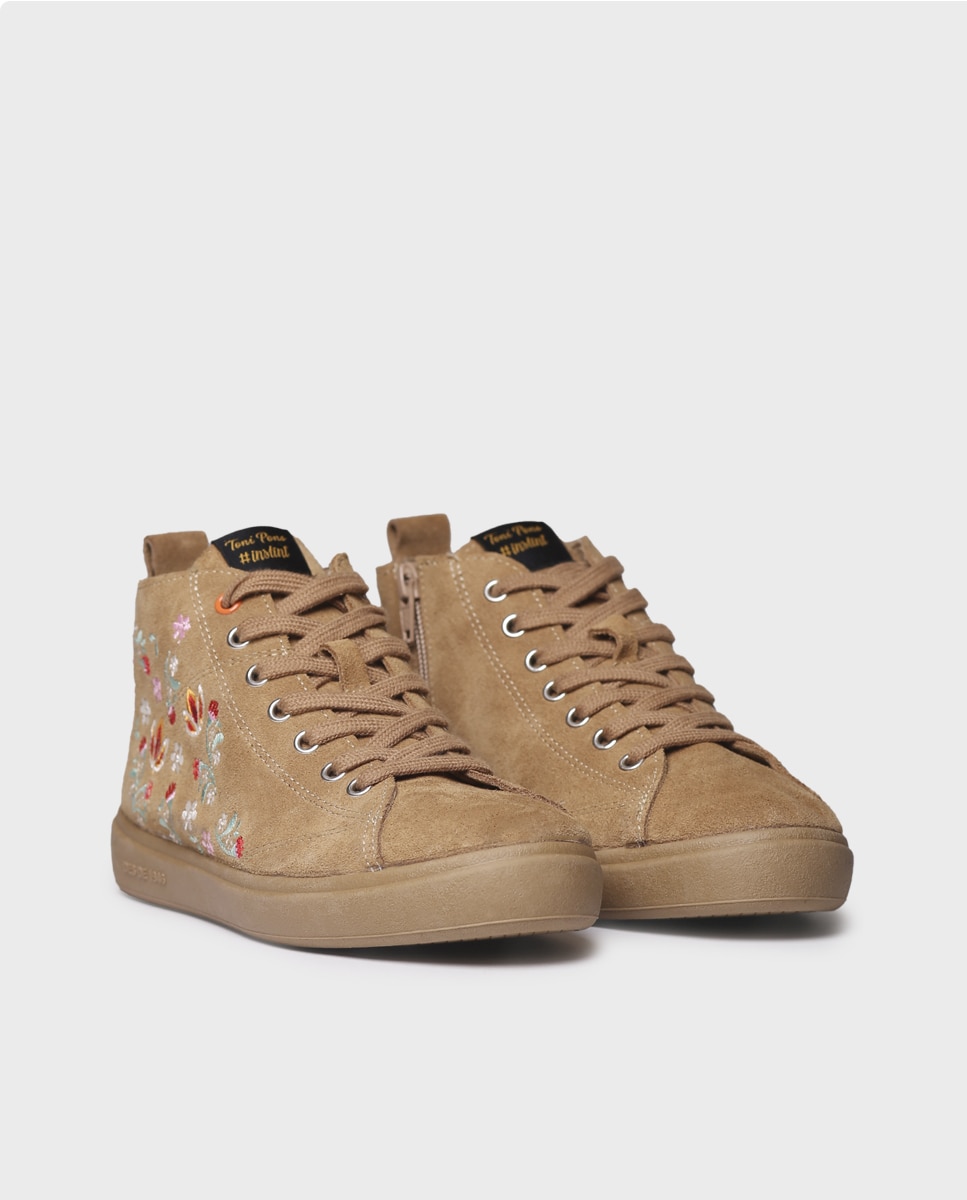 Zapatillas de mujer de serraje con cordones - Toni Pons - Marrón claro Marrón claro-4