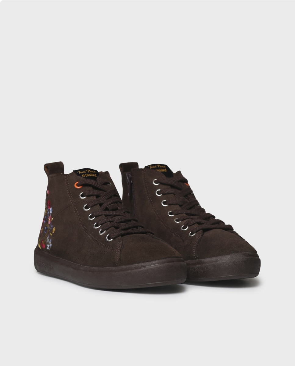 Zapatillas de mujer de serraje con cordones - Toni Pons - Marrón oscuro Marrón oscuro-4