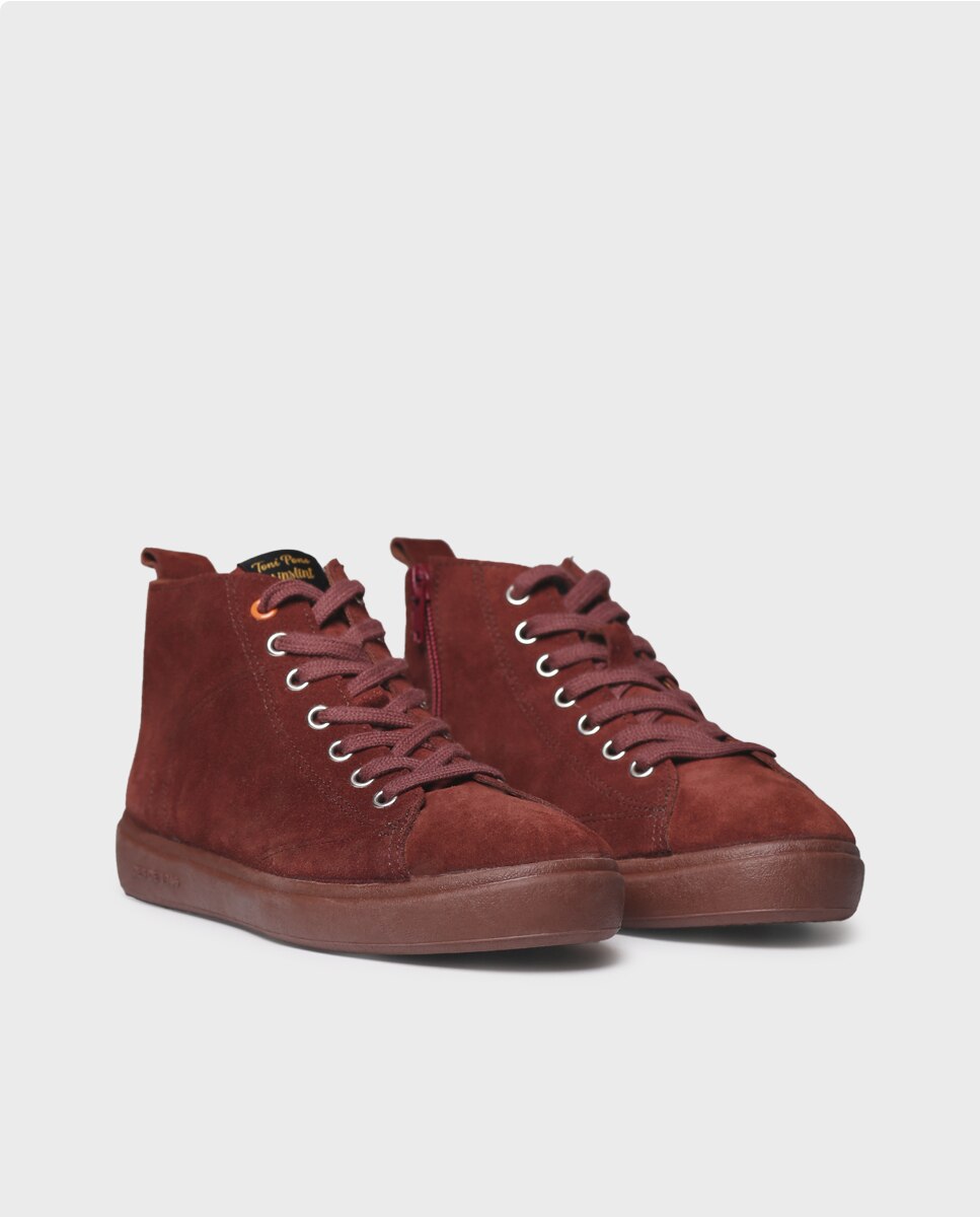 Botines de mujer de serraje con cordones - Toni Pons - Granate Granate-4