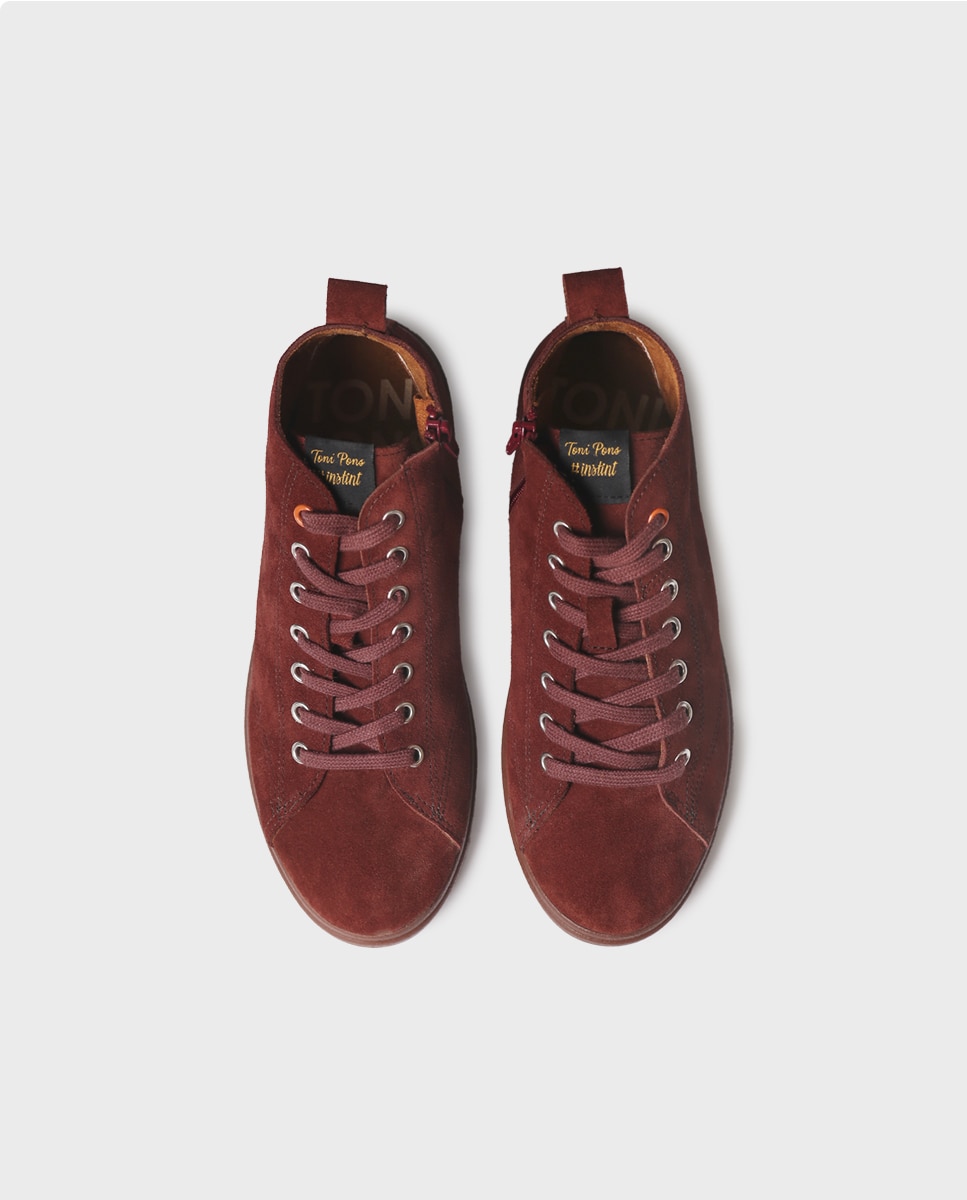 Botines de mujer de serraje con cordones - Toni Pons - Granate Granate-3