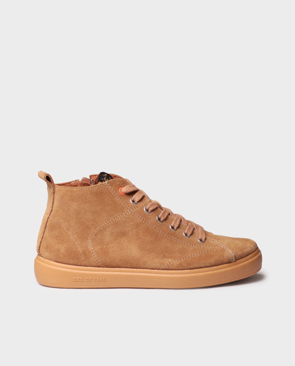 Imagen 0 de Zapatillas de mujer de serraje con cordones Ocre