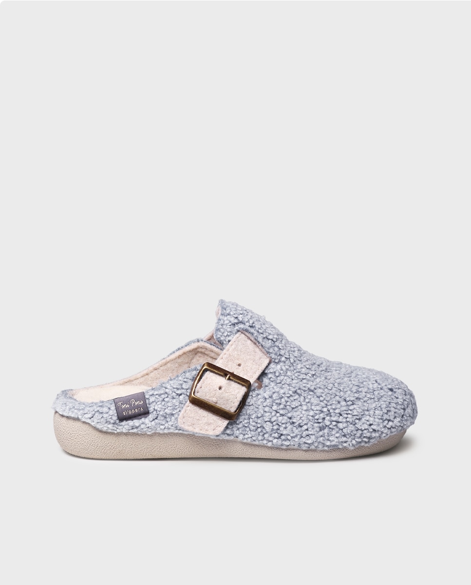 Zapatillas de casa de mujer tipo zueco con hebilla - Toni Pons - Azul Azul-1