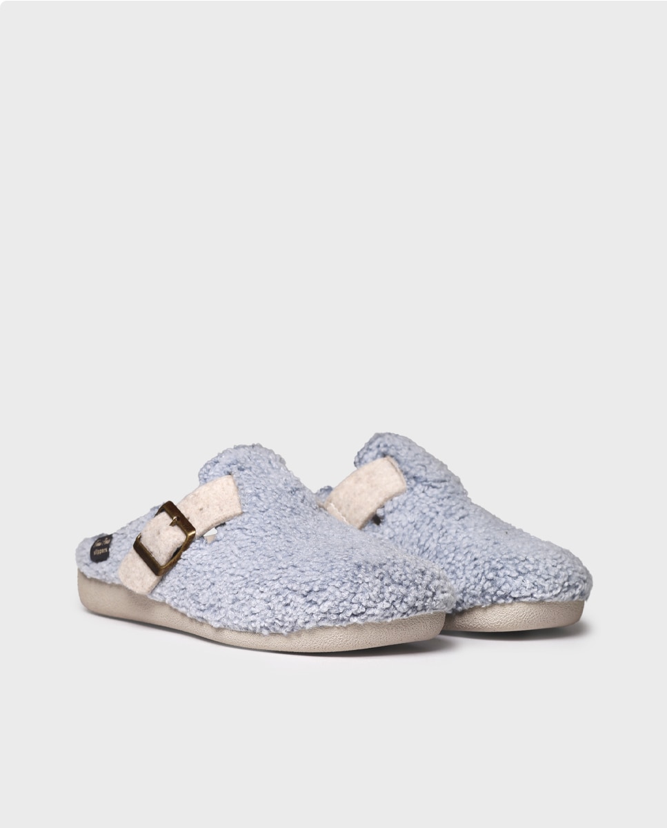 Zapatillas de casa de mujer tipo zueco con hebilla - Toni Pons - Azul Azul-4