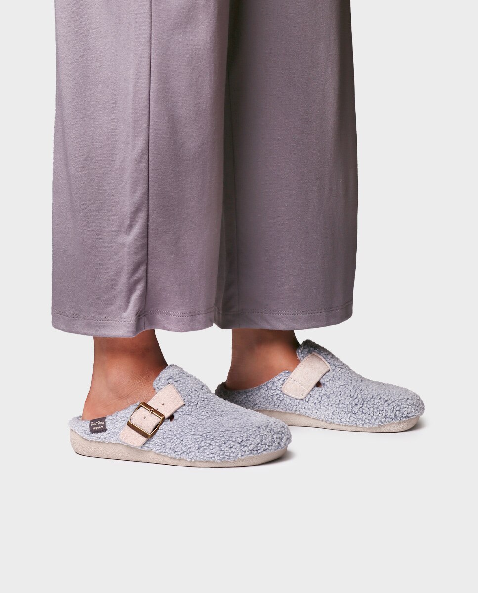 Zapatillas de casa de mujer tipo zueco con hebilla - Toni Pons - Azul Azul-2