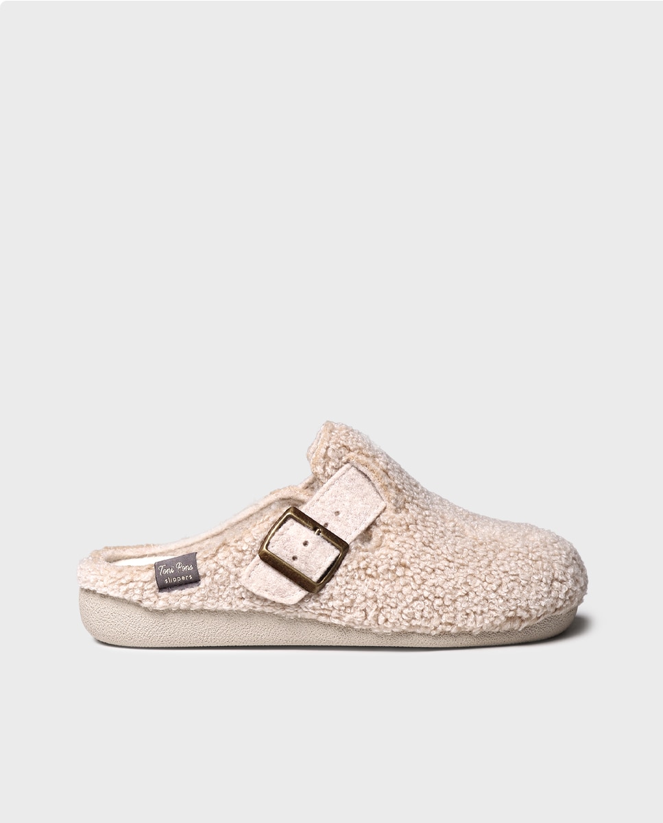 Zapatillas de casa de mujer tipo zueco con hebilla - Toni Pons - Beige Beige-1