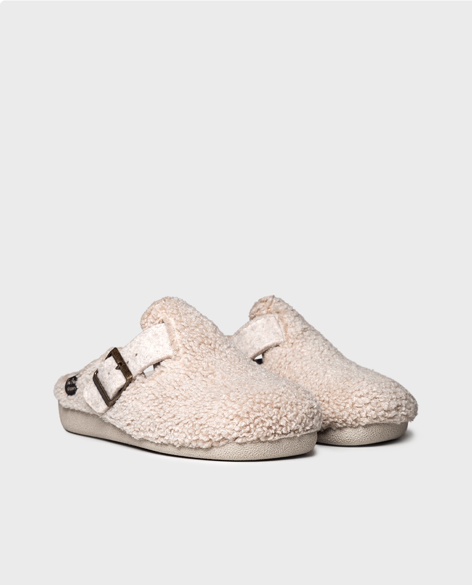 Zapatillas de casa de mujer tipo zueco con hebilla - Toni Pons - Beige Beige-4
