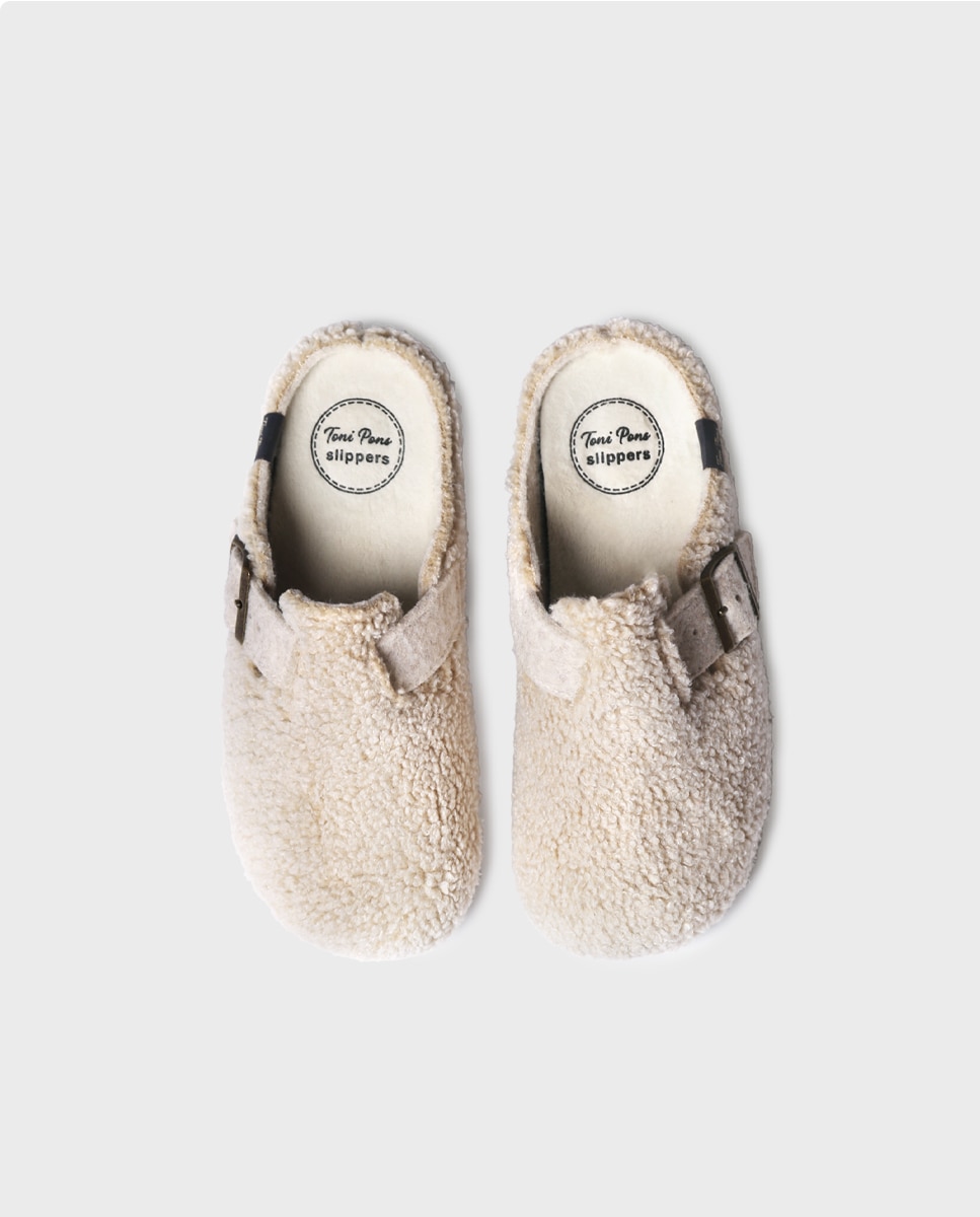 Zapatillas de casa de mujer tipo zueco con hebilla - Toni Pons - Beige Beige-3