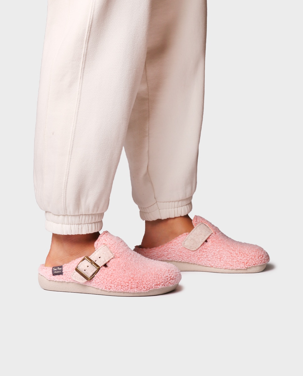 Zapatillas de casa de mujer tipo zueco con hebilla - Toni Pons - Rosa Rosa-2