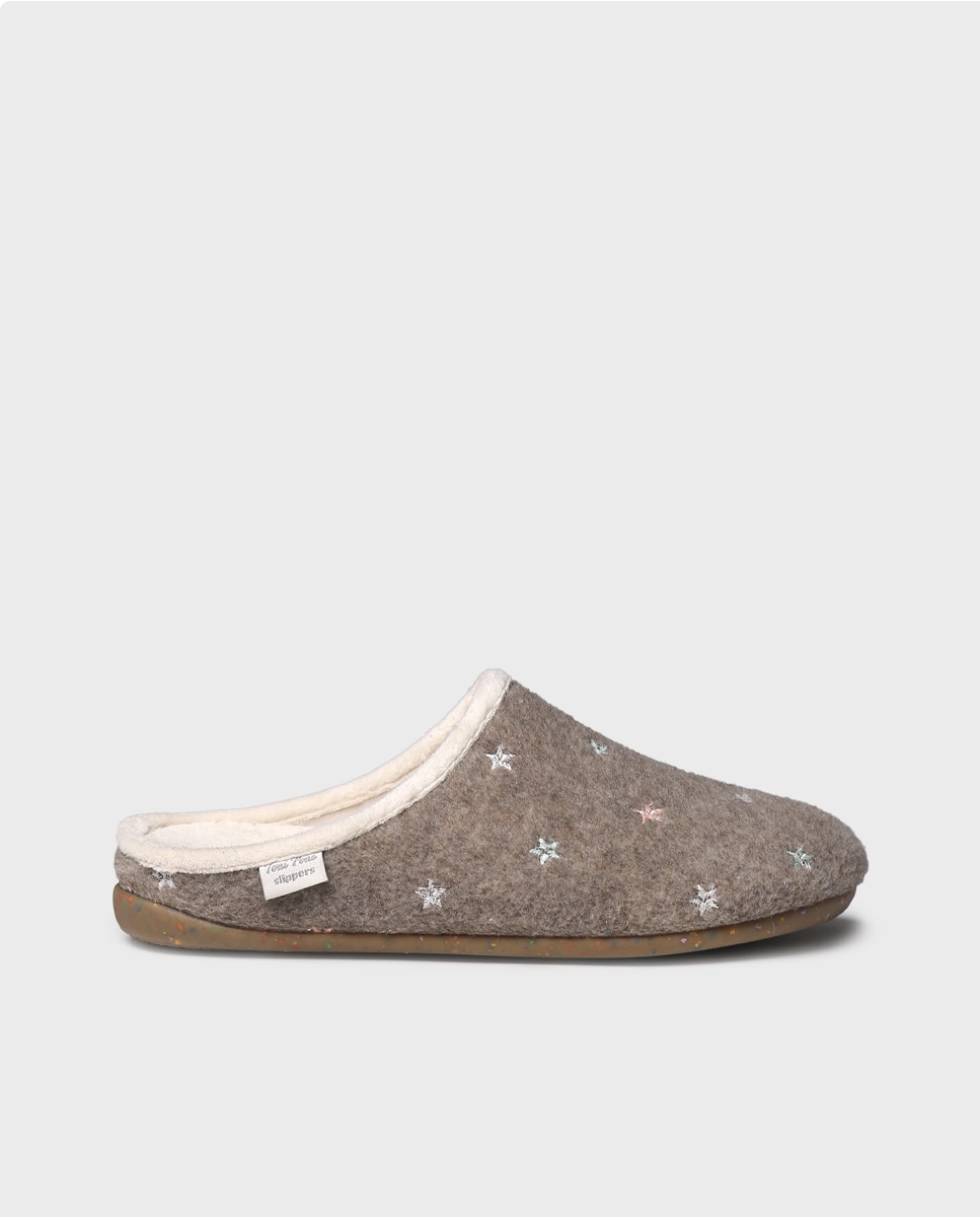Imagen 0 de Zapatillas de casa de mujer de fieltro estampado Topo