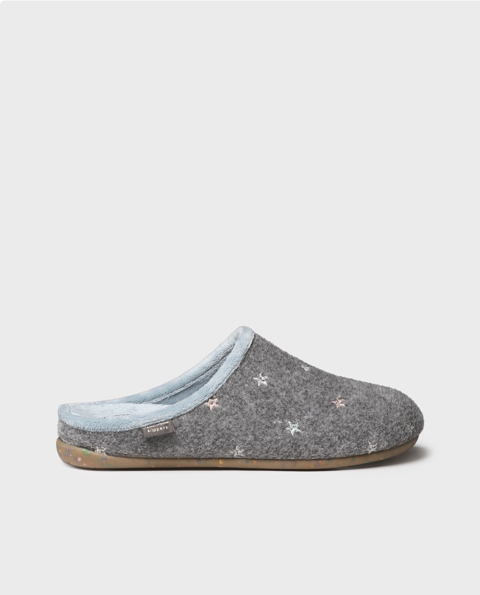 Imagen 1 de Zapatillas de casa de mujer de fieltro estampado Gris