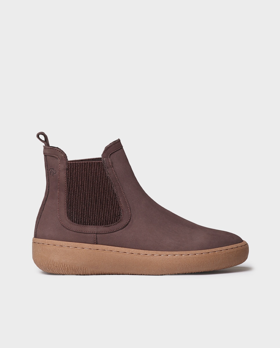 Imagen 0 de Botines de mujer de piel con elásticos Marrón oscuro