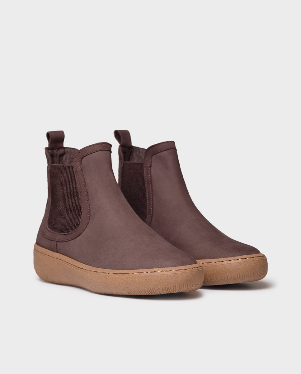 Botines de mujer de piel con elásticos - Marrón oscuro Marrón oscuro-4
