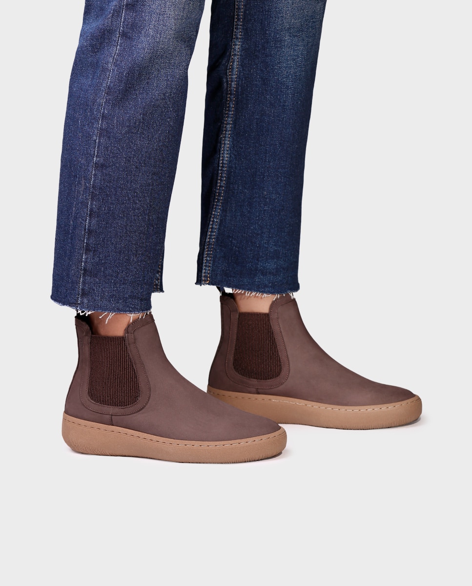 Botines de mujer de piel con elásticos - Marrón oscuro Marrón oscuro-2