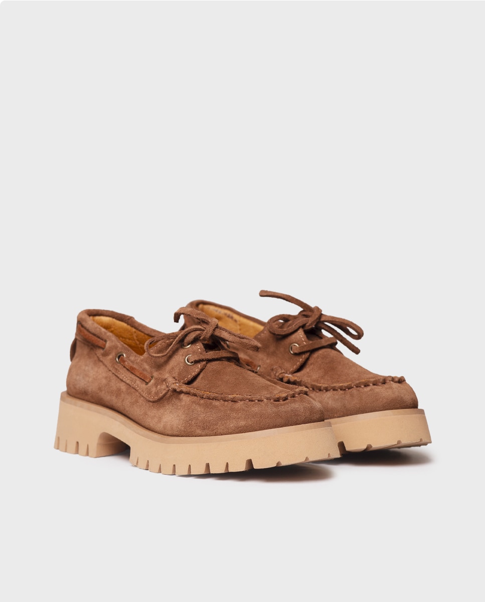 Mocasines de mujer de serraje con cordones - Toni Pons - Marrón claro Marrón claro-3
