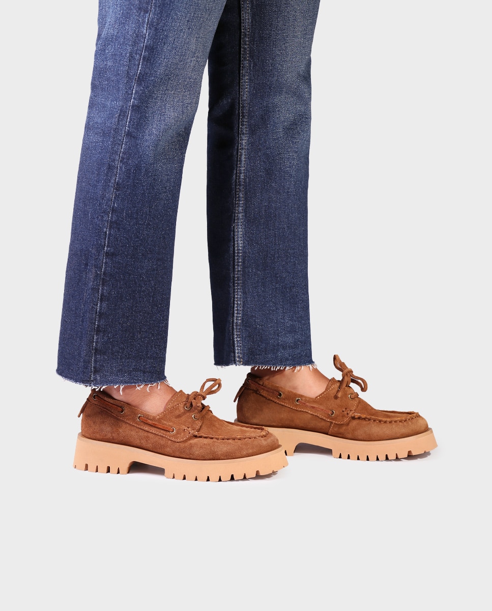 Mocasines de mujer de serraje con cordones - Toni Pons - Marrón claro Marrón claro-4