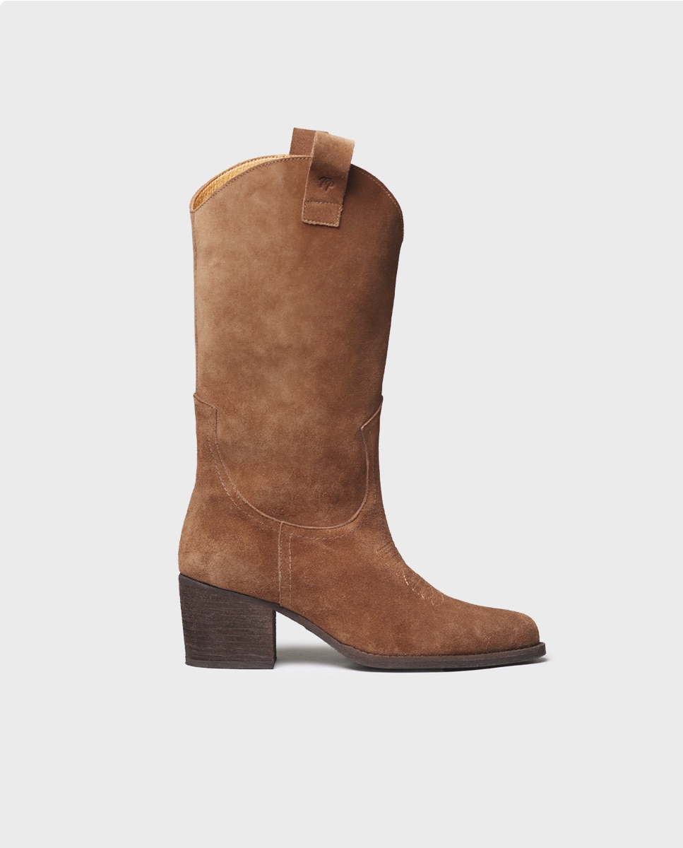 Botas cowboy de mujer de serraje con tacón - Toni Pons - Marrón claro Marrón claro-1