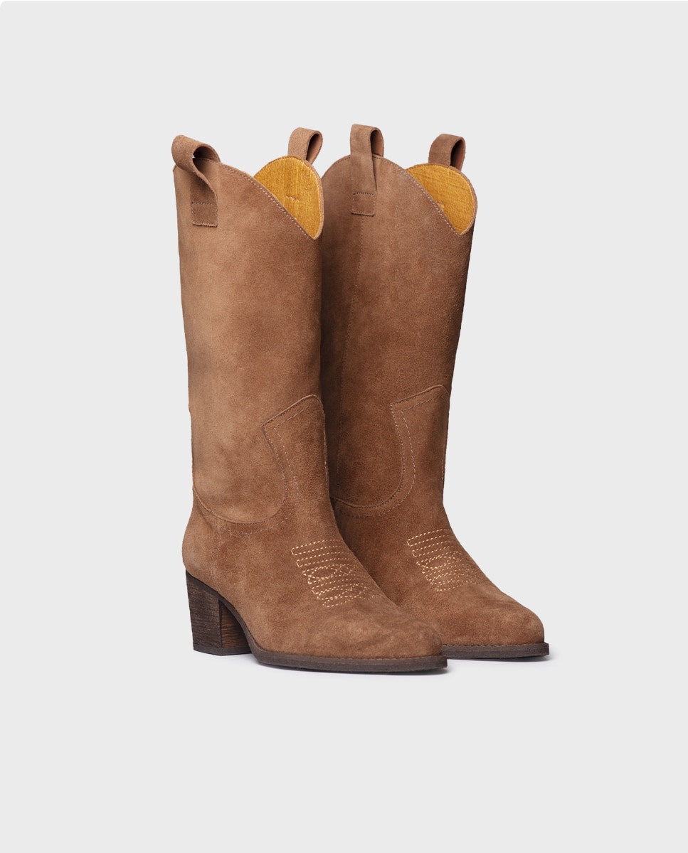 Botas cowboy de mujer de serraje con tacón - Toni Pons - Marrón claro Marrón claro-4