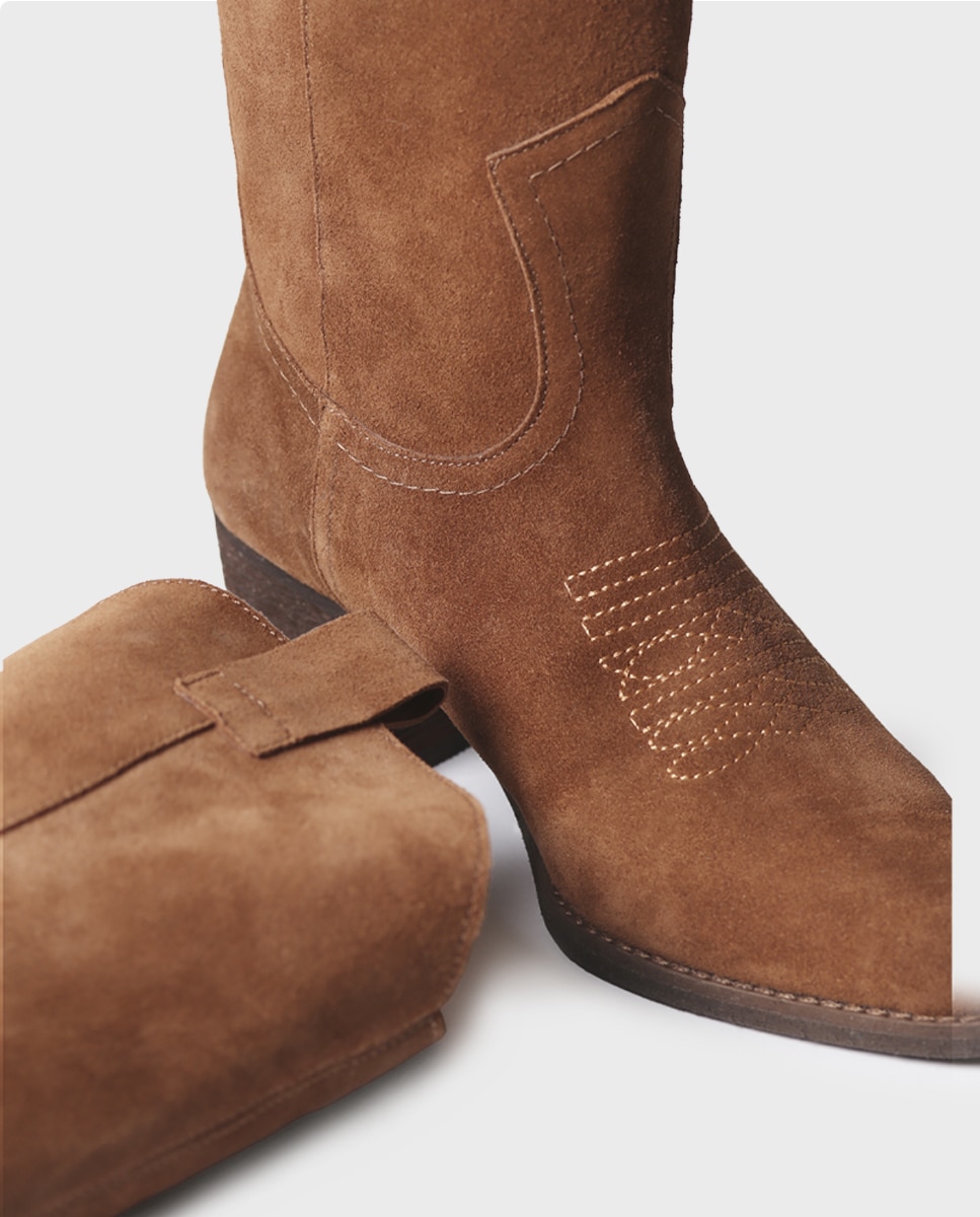 Botas cowboy de mujer de serraje con tacón - Toni Pons - Marrón claro Marrón claro-3