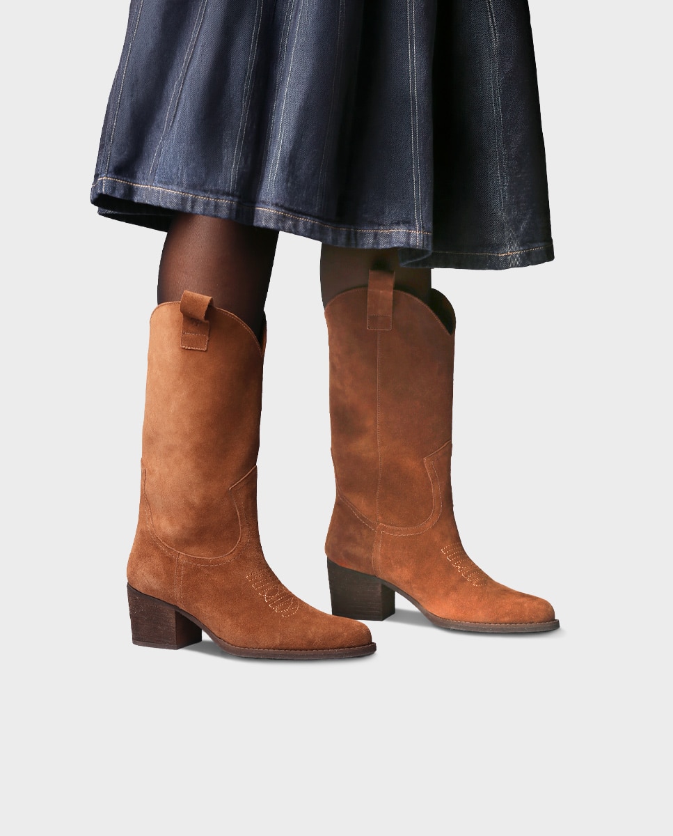 Botas cowboy de mujer de serraje con tacón - Toni Pons - Marrón claro Marrón claro-2