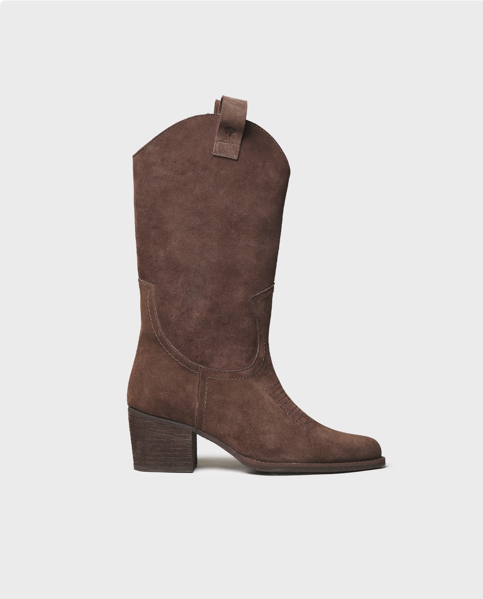 Botas cowboy de mujer de serraje con tacón - Toni Pons - Marrón Marrón-1