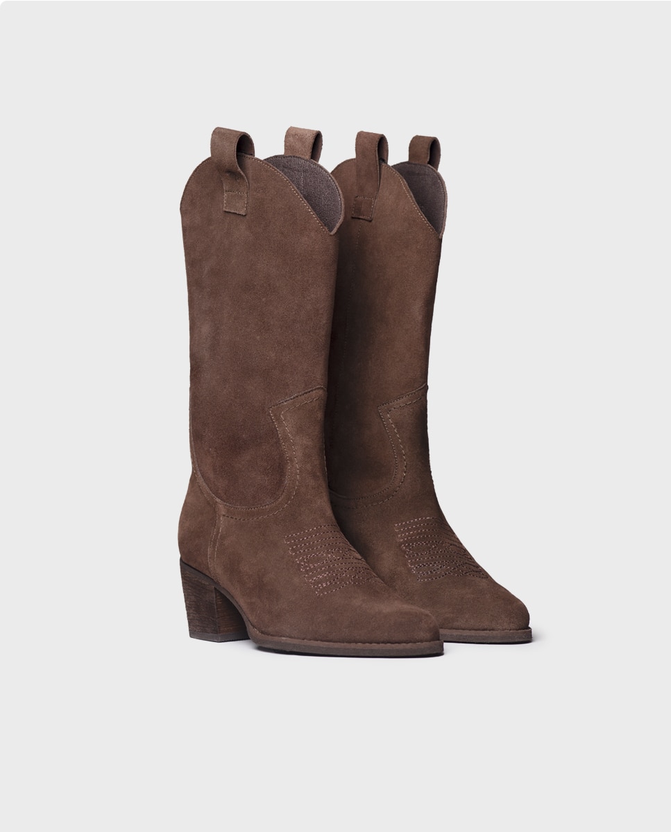 Botas cowboy de mujer de serraje con tacón - Toni Pons - Marrón Marrón-4