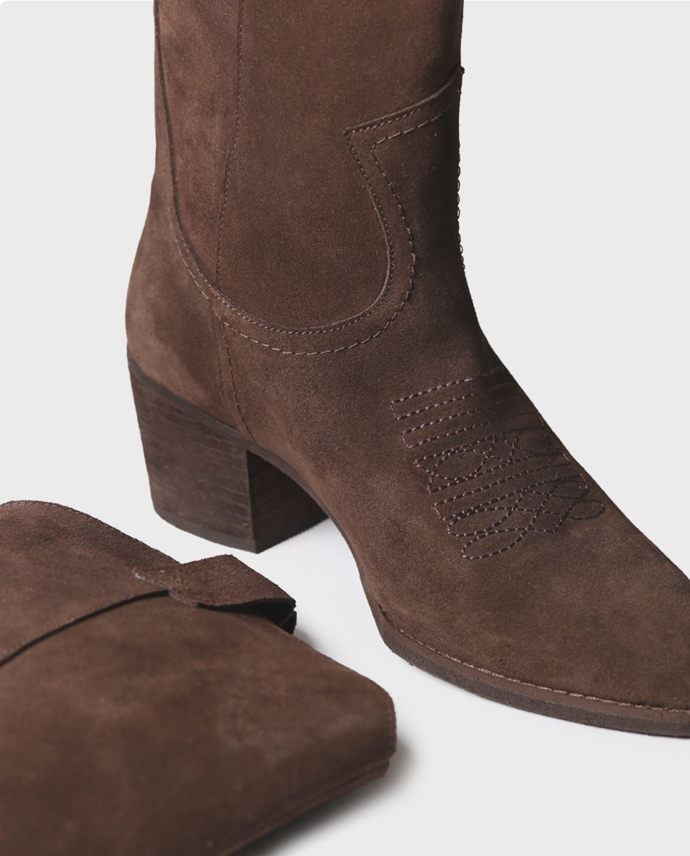Botas cowboy de mujer de serraje con tacón - Toni Pons - Marrón Marrón-3