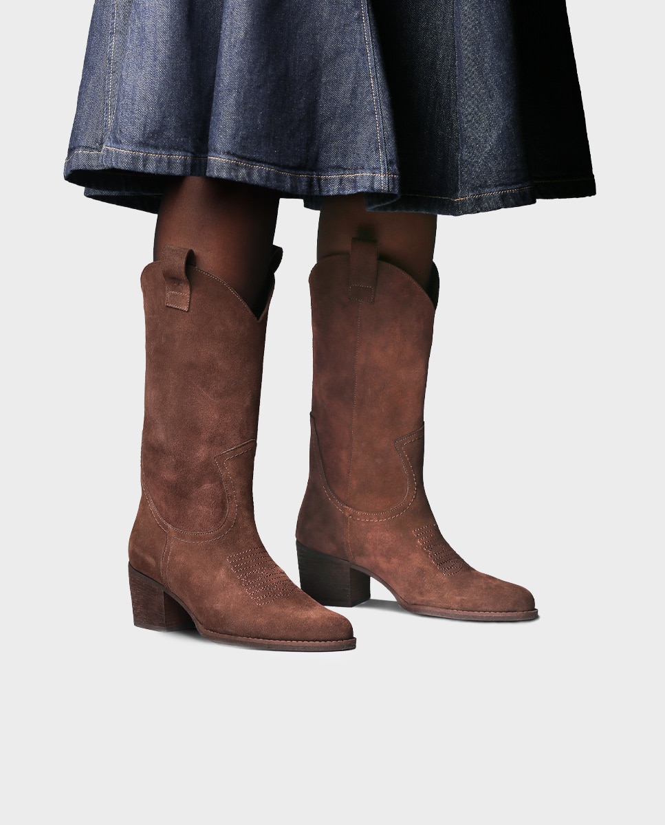 Botas cowboy de mujer de serraje con tacón - Toni Pons - Marrón Marrón-2