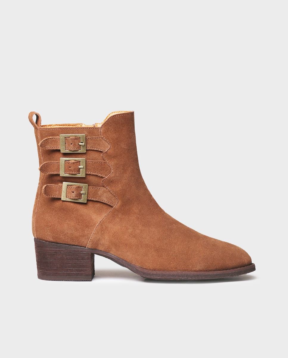 Botines de mujer de serraje con cremallera - Toni Pons - Marrón claro Marrón claro-1