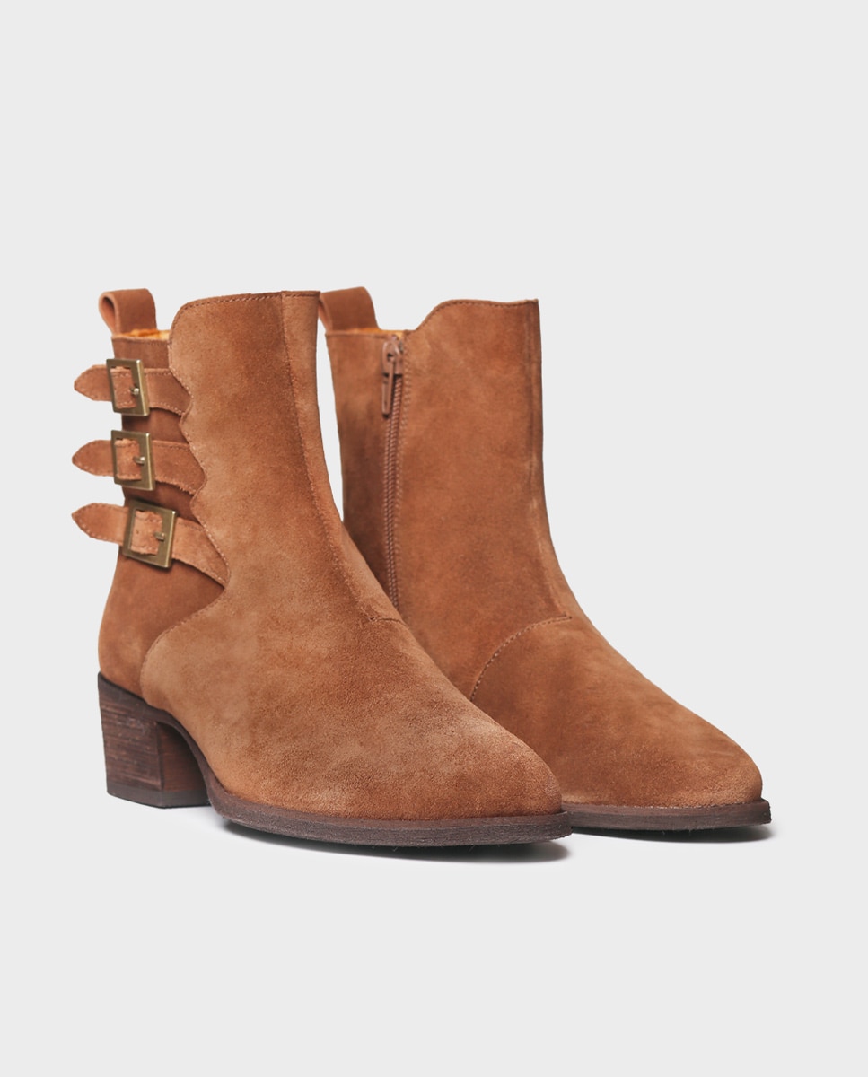 Botines de mujer de serraje con cremallera - Toni Pons - Marrón claro Marrón claro-4