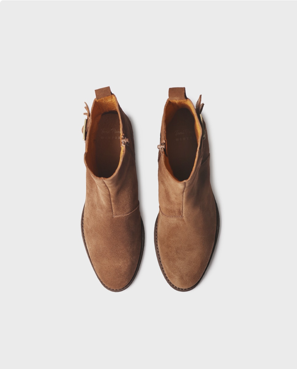 Botines de mujer de serraje con cremallera - Toni Pons - Marrón claro Marrón claro-3