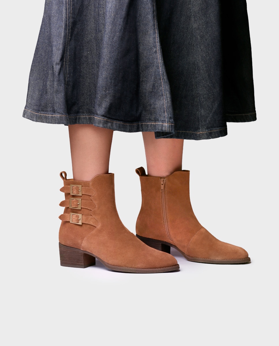 Botines de mujer de serraje con cremallera - Toni Pons - Marrón claro Marrón claro-2