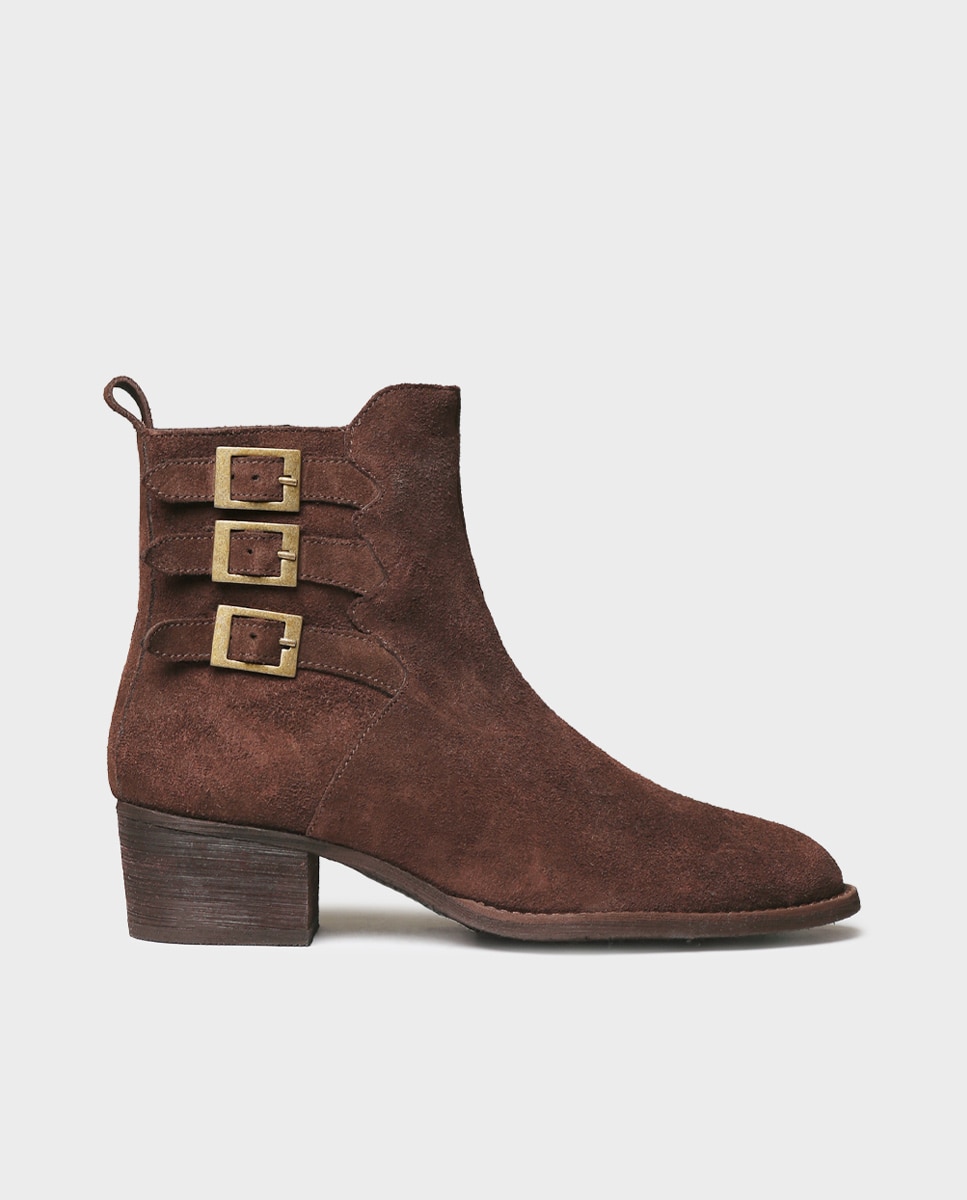 Botines de mujer de serraje con cremallera - Toni Pons - Marrón Marrón-1
