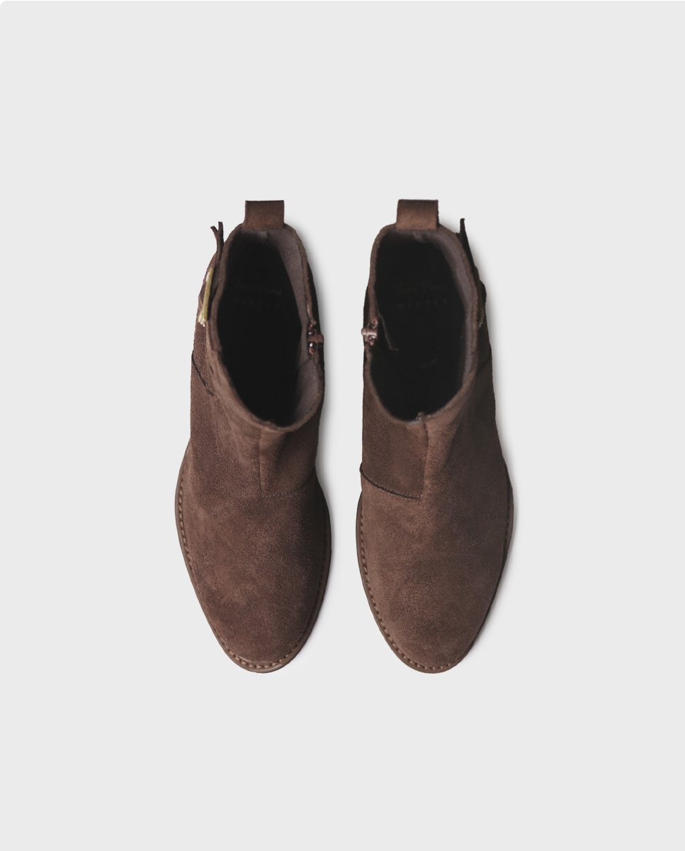 Botines de mujer de serraje con cremallera - Toni Pons - Marrón Marrón-3