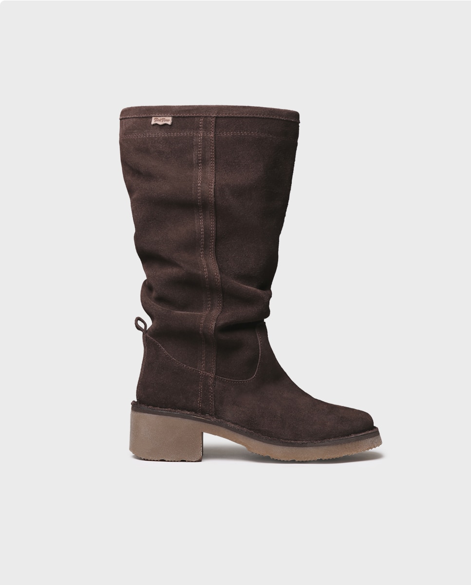 Botas altas de mujer de serraje con tacón - Toni Pons - Marrón Marrón-1