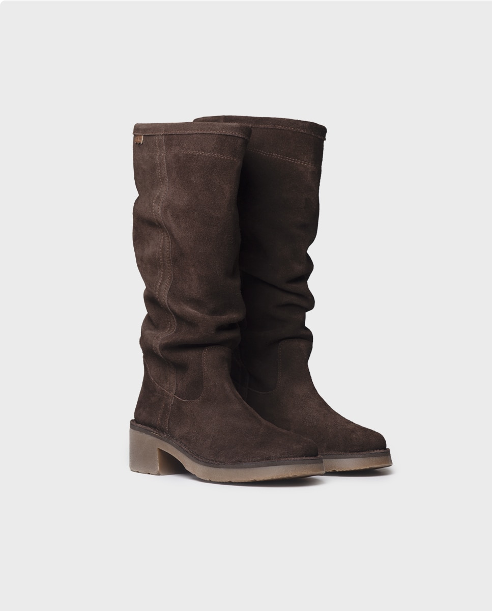 Botas altas de mujer de serraje con tacón - Toni Pons - Marrón Marrón-4